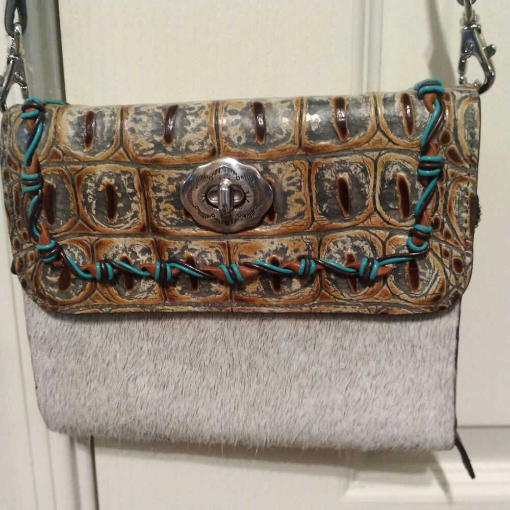 Lonestead Range Genuine Embossed Leather Cowhide Western Crossbody Bag Purse
